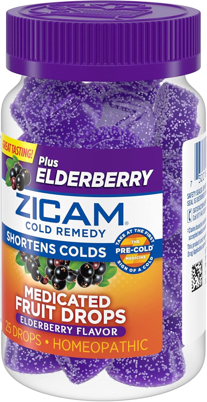 Zicam Cold Remedy Zinc Medicated Fruit Drops, Elderberry, 25 Count (Pack of 2)