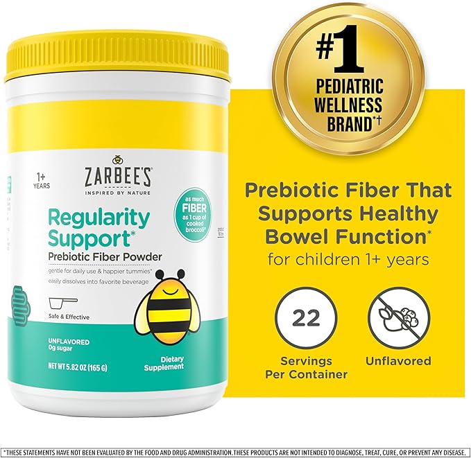 Zarbee's Children's Regularity Support* Prebiotic Fiber Powder, Flavorless Fiber Powder for Kids to Help Reduce Occasional Constipation*, Daily Fiber Supplement for Toddlers, 5.82 oz