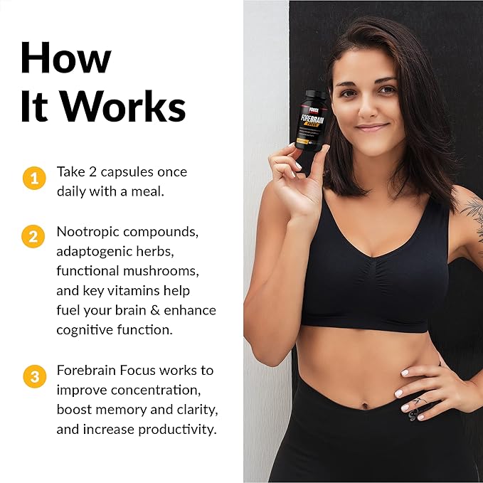 Force Factor Forebrain Focus Brain Booster, Brain Supplement to Boost Clarity & Concentration, Improve Memory & Increase Productivity, Nootropic Brain Support Supplement, 180 Capsules, Black