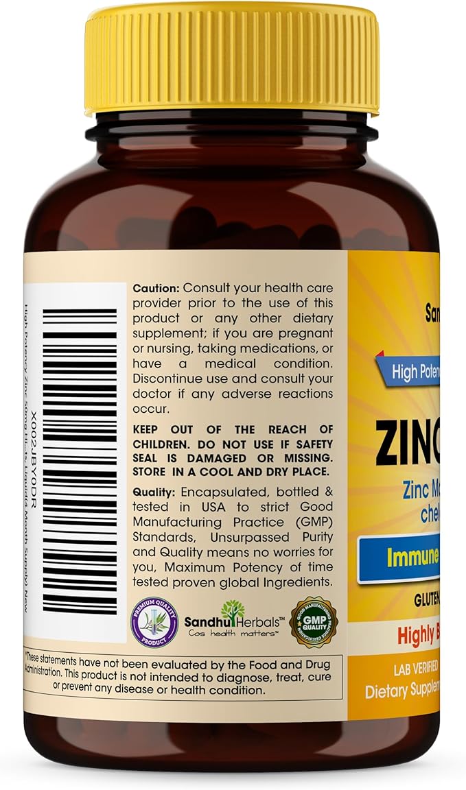 Zinc Supplements for Men and Women | Zinc 50mg 120 Vegetarian Capsules | Highly Absorbable Form for Immune Support | Zink 50 mg Supplement Promotes Skin Health