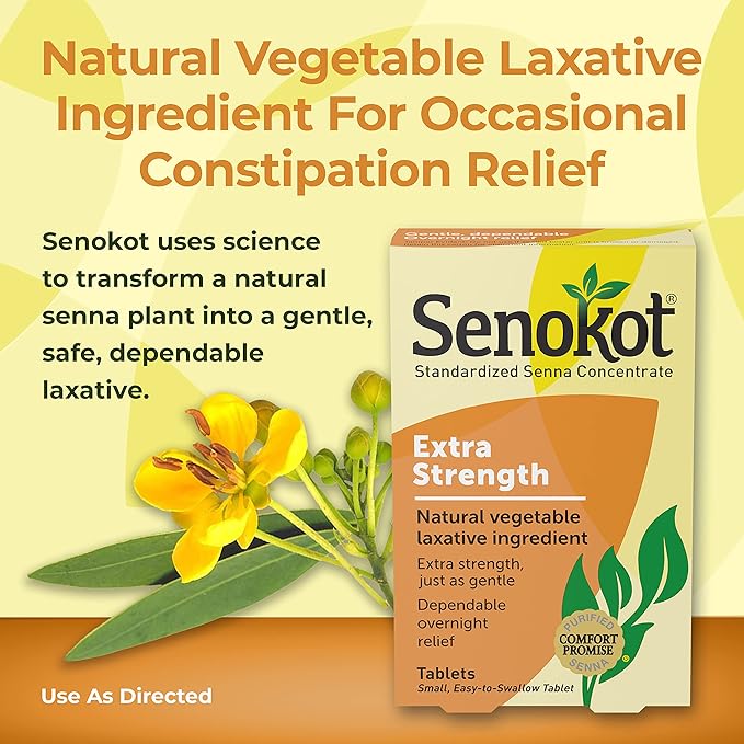 Senokot Extra Strength, 12 Tablets, Natural Vegetable Laxative Ingredient for Gentle Dependable Overnight Relief of Occasional Constipation
