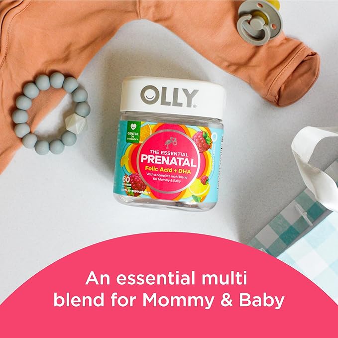 OLLY The Essential Prenatal Gummy Multivitamin, 30 Day Supply (Gummies), Sweet & Glowing Skin Gummy, 25 Day Supply (50 Count), Plump Berry, Hyaluronic Acid, Collagen