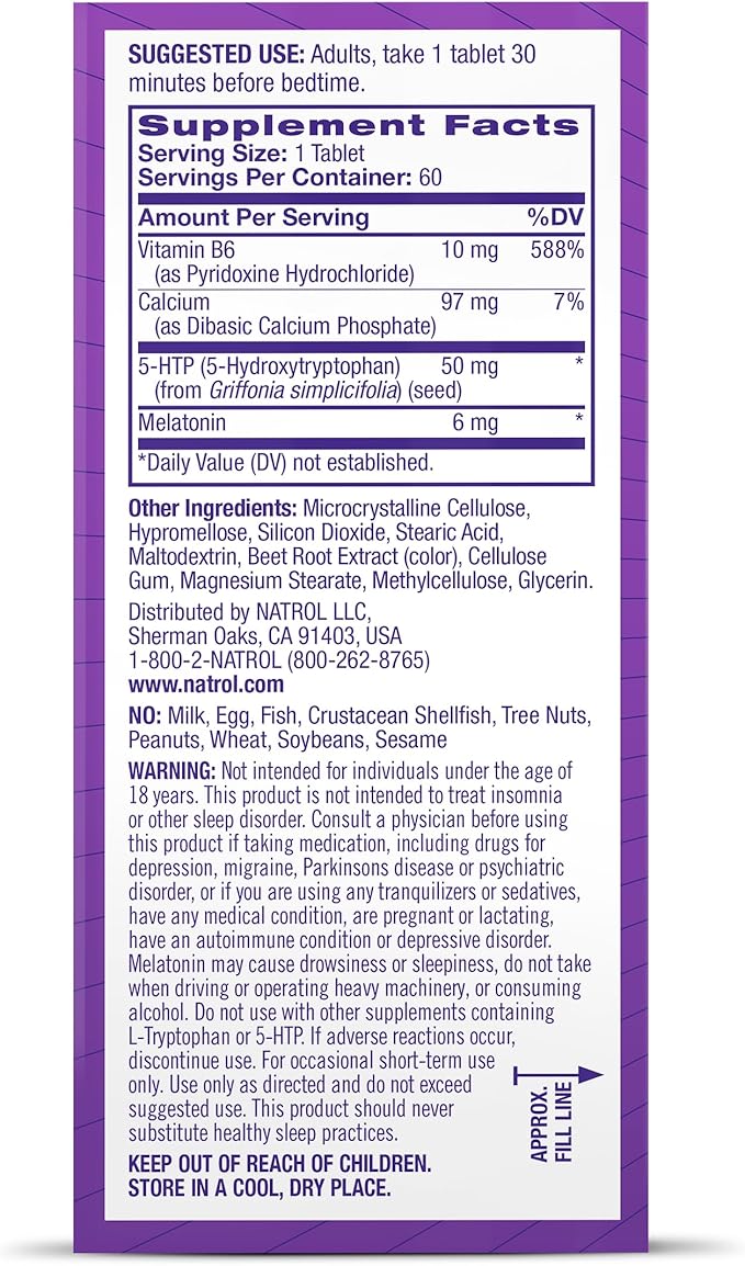 Natrol Melatonin + 5-HTP Advanced Time Release Sleep Aid, Triple Action Formula, Calm the Mind, Fall Asleep Faster and Stay Asleep Longer, 60 Bi-Layer Tablets, Up to a 60 Day Supply