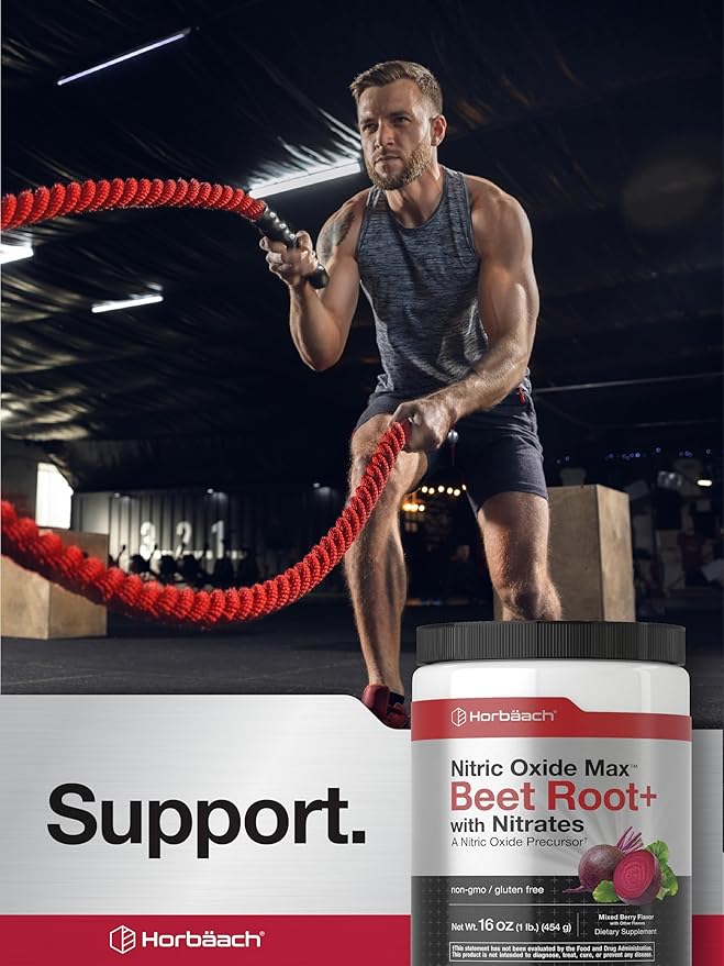 Horbaach Nitric Oxide Powder | 16 oz | Supplement for Men & Women | with Beet Root & Nitrates | Mixed Berry Flavor | Vegan, Non-GMO & Gluten Free