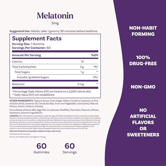 Natrol Melatonin Gummies, Sleep Support, 60 Strawberry-Flavored Adult Melatonin Gummies, 5 mg Sleep Aids for Adults