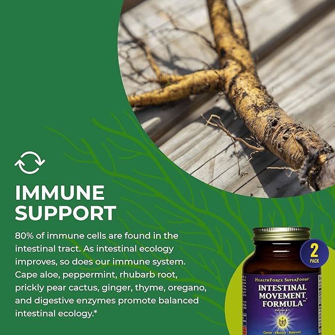 HealthForce SuperFoods Intestinal Movement Formula - Natural Laxative Supports Bowel Regularity - All-Natural Digestion Supplement to Support Constipation - Gluten-Free & Vegan - 120 Caps (Pack of 3)
