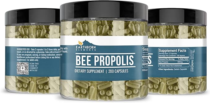 Earthborn Elements Bee Propolis (200 Capsules) Pure & Natural, Gluten-Free & Non-GMO