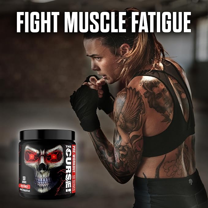 JNX SPORTS The Curse! Pre Workout Powder for Men & Women, Caffeine, Beta-Alanine, Creatine, L-Citrulline, 50 Servings, Fruit Punch Flavor – Boost Energy, Strength & Focus