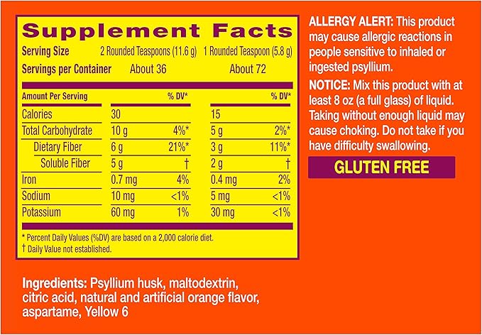 Metamucil Fiber, 4-in-1 Orange SugarFree Powder 72 (Pack of 2)