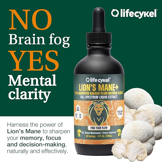 Lifecykel Professional Athletes Pack - Reishi, Lions Mane & Cordyceps Mushroom Extract- Full-Spectrum Mushroom Tincture for Energy, Focus and Immune Health- Vegan, Non-GMO Formula