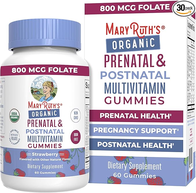 MaryRuth Organics Prenatal Vitamins for Women | USDA Organic Prenatal Gummies | Postnatal Vitamins for Women Breastfeeding | Methylfolate 800 mcg DFE | Iodine | Vegan | Non GMO | 30 Servings