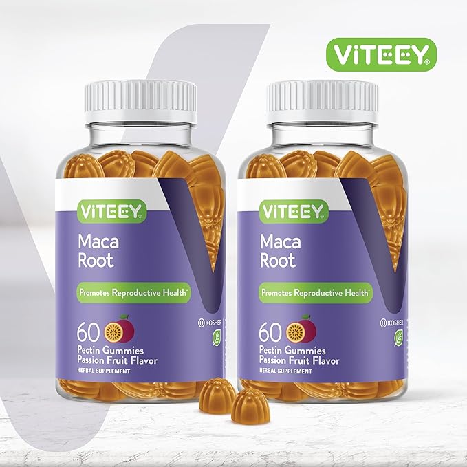 Maca Root Gummies for Men and Women - Reproductive Health, Energy, Drive, Stamina & Hormone Support - Vegan, Gluten Free, Gelatin Free, GMO Free, Tasty Chewable Passion Fruit Flavored Gummy