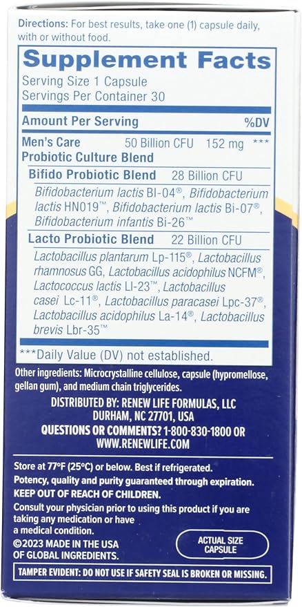 RENEW LIFE Men's Care Probiotic 50B, 30 CT