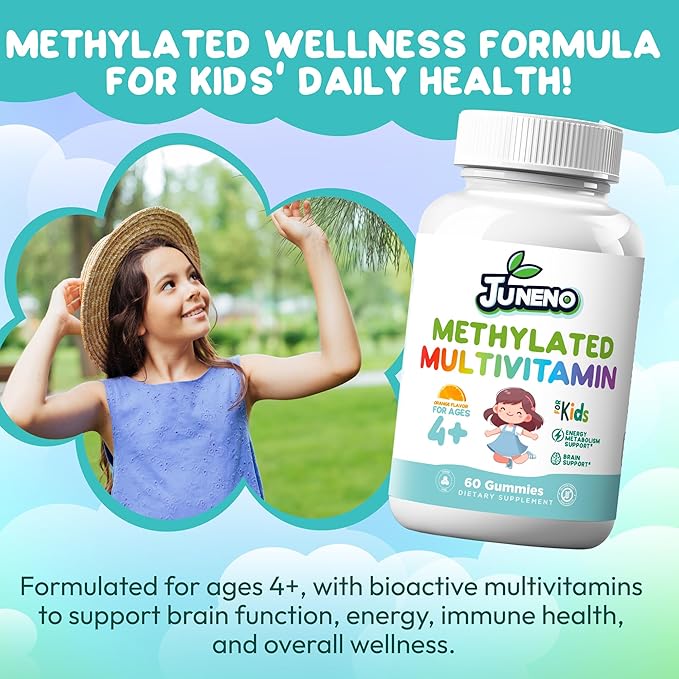 Methylated Multivitamin Gummies for Kids - MTHFR Support Supplement with B Complex 5-MTHF Folate (L-Methylfolate) B1 B3 B6 Methylcobalamin B12 Biotin Vitamins A C D3 E - Vegan Gluten Sugar Free