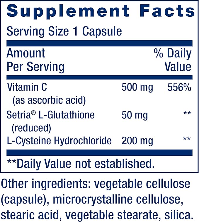 Life Extension Glutathione, Cysteine & C, 500 mg of Vitamin C, Powerful antioxidant Supplement to Support Liver Health, Gluten-Free, Non-GMO, 100 Capsules