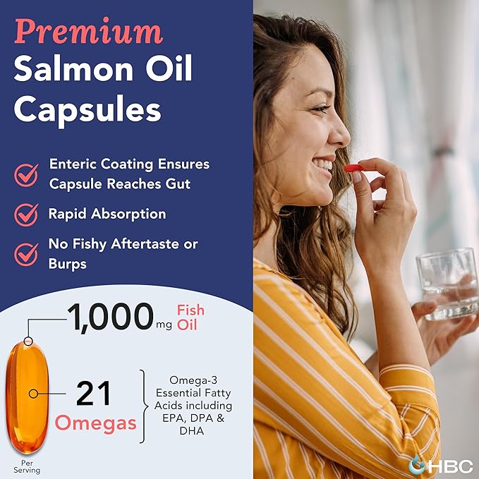 High Strength Omega 3 Fish Oil - 1000mg, Norwegian Salmon Oil with EPA & DHA, No Burping or Aftertaste, Omega 3 Fatty Acids Supplement for Eye, Brain & Heart, Triglyceride Form - 180 Capsules