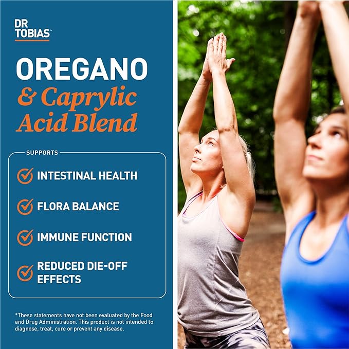 Dr. Tobias Oregano and Caprylic Acid Blend, Gut Flora Balance Complex with Probiotics & Enzymes for Intestinal and Immune Support, Gut Health Supplements for Women & Men, 60 Capsules, 30 Servings