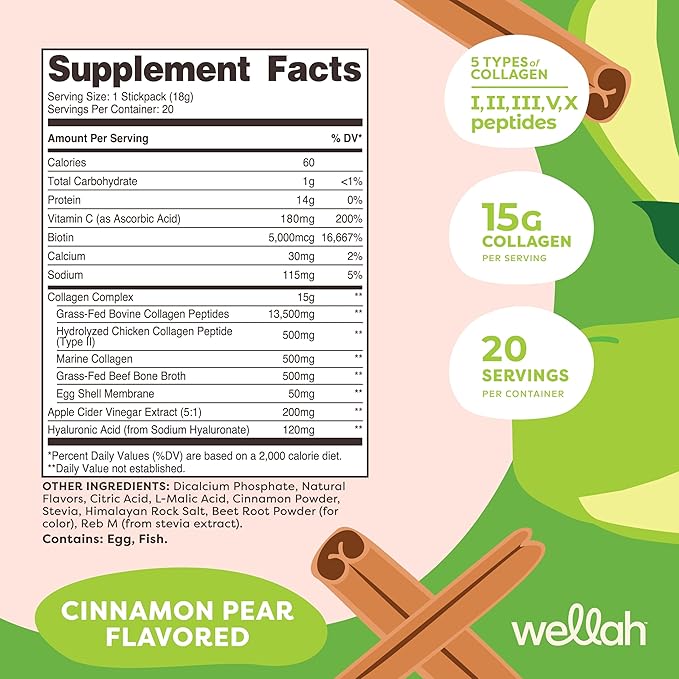 The Afterglow Multi Collagen Protein + Beauty (Cinnamon Pear) 20 Stickpacks - 15G Collagen Complex Per Serving