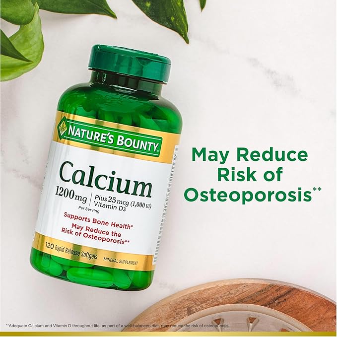Nature's Bounty Calcium 1200 mg with 1,000IU Vitamin D3, Bone Health & Immune Support, 220 Softgels