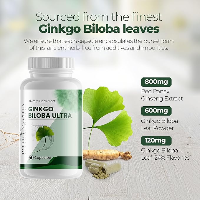 Ginkgo Biloba and Ginseng Brain Dietary Supplement Supports Brain Function, Memory, Mental Alertness, All Natural, Improve Blood Circulation