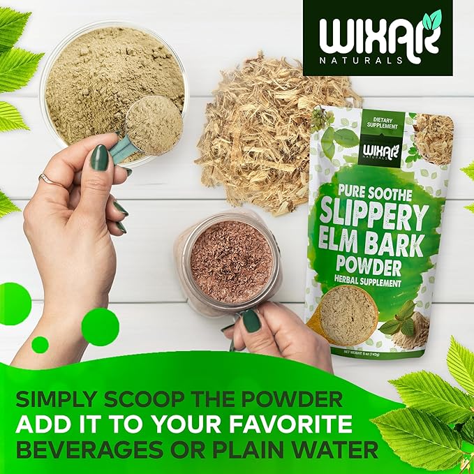 WIXAR Slippery Elm Bark Powder - Soothe Digestive Health, Sore Throat, Acid Reflux - Made from Inner Bark, Natural & Gluten-Free Blend, GMO-Free, Vegan Friendly - Herbal Supplement Powder - 5oz