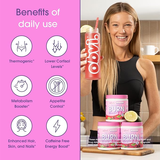Obvi Collagenic Burn Powder | Collagen Peptide Blend with GBB, Ashwagandha & Green Coffee | Boosts Metabolism, Energy, and Wellness | Supports Skin, Hair, Nails, Joints | Cherry Limeade 25 Servings