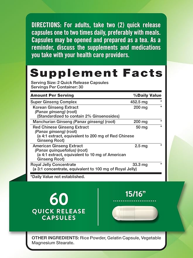 Nature's Truth Super Ginseng Complex | 60 Capsules | with Royal Jelly | Non-GMO & Gluten Free Supplement