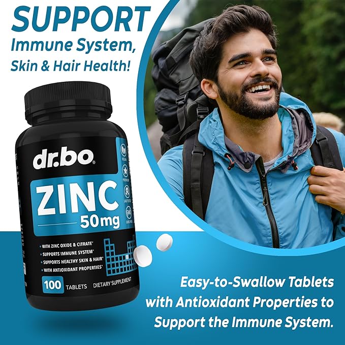 Zinc Supplements 50mg Tablets Supplement - Natural Pure Zinc 50mg Oxide Citrate Capsules Mineral Pills - Vitamin Support Energy Hair Skin Acne Vegan Vitamins for Men & Women - 100 Tablets for Adults
