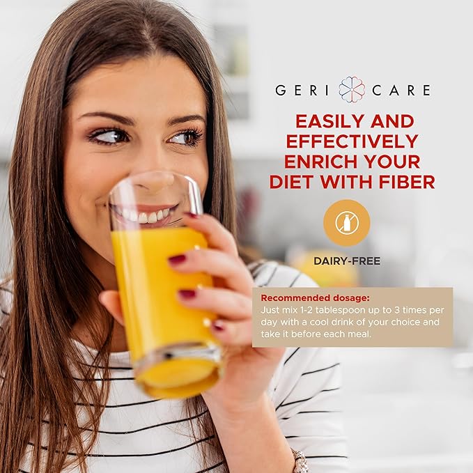 Geri-Mucil Psyllium Powder By GeriCare|4-In-1 Orange-Flavor Psyllium Husk Powder| Daily Fiber Supplement| Sweetened Gluten-Free Fiber Drink Mix| Water-Soluble Husk Fiber Powder For Bowel Movement|13oz