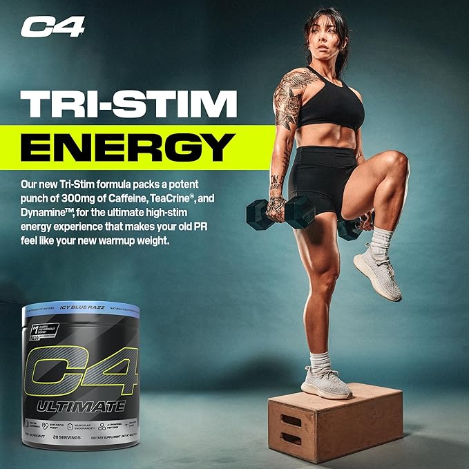 Cellucor C4 Ultimate Pre Workout Powder - Sugar Free Preworkout Energy Supplement for Men & Women - 300mg Caffeine + TeaCrine + Dynamine + Creatine - Frozen Bombsicle, 20 Servings