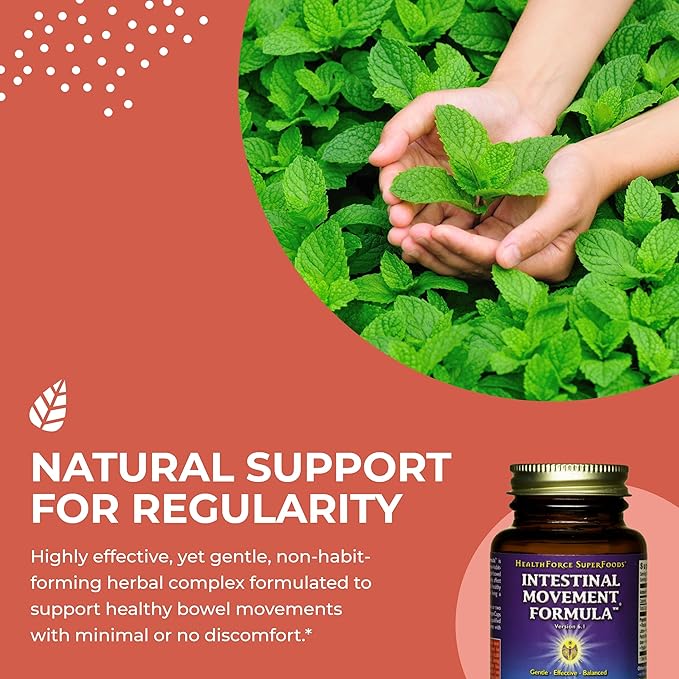 HealthForce SuperFoods Intestinal Movement Formula - Natural Laxative Supports Bowel Regularity - All-Natural Digestion Supplement to Support Constipation - Gluten-Free & Vegan - 50 Caps