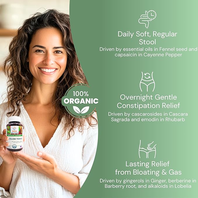Natural Stool Softener - Safe for Daily Use, Postpartum, Pregnancy | Ultra Gut Daily Colon Cleanse, Constipation Relief for Women & Men | 60 Herbal Laxative Pills | Sana Herbal
