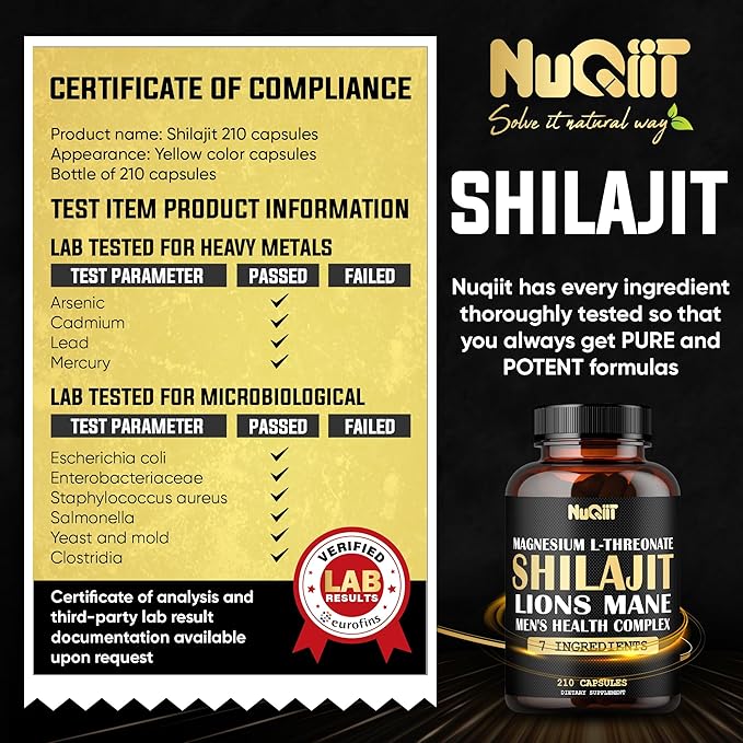 210 Capsules - Magnesium with Lions Mane, Shilajit Capsules, and Male's Health Complex as Ashwagandha, Maca Root & More - Support Immune, Brain Health, and Energy Production
