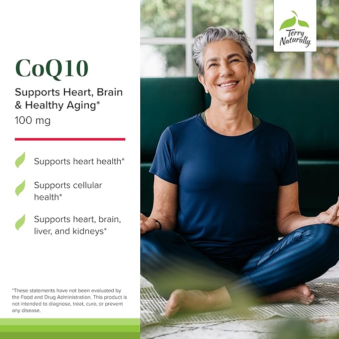 Terry Naturally CoQ10 Chewables - Cellular Energy Support Supplement - Higher Absorption CoQ10 Chewable Supplement - Nutritional Supplement to Aid Healthy Aging & Brain Health - 30 Chewables