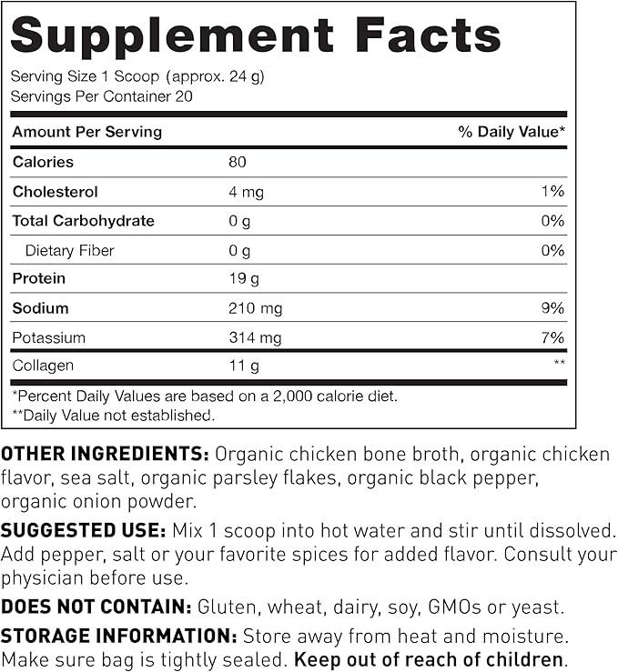 Amy Myers MD Bone Broth Collagen Powder - Type II Collagen Protein Powder from Organic Chicken Bone Broth - Supports Hair, Skin, Nails, Bones & Joints Health - Keto Friendly, 20 Servings (Chicken)