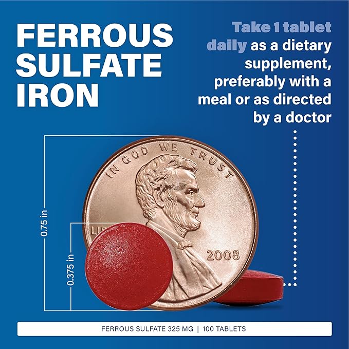 Major Ferosul - Ferrous Sulfate 325mg Tablets with 65mg of Elemental Iron - Iron Supplement for Women, Men - Red - 100 Count (6 Pack)