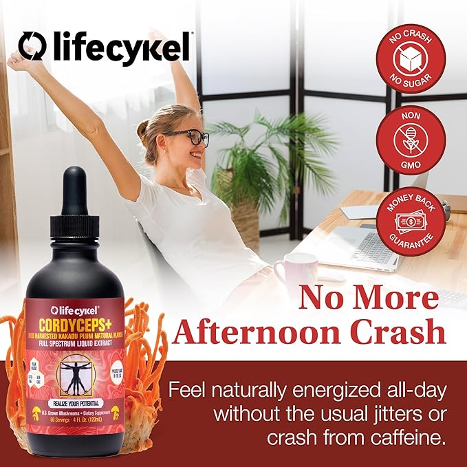 Lifecykel Professional Athletes Pack - Reishi, Lions Mane & Cordyceps Mushroom Extract- Full-Spectrum Mushroom Tincture for Energy, Focus and Immune Health- Vegan, Non-GMO Formula