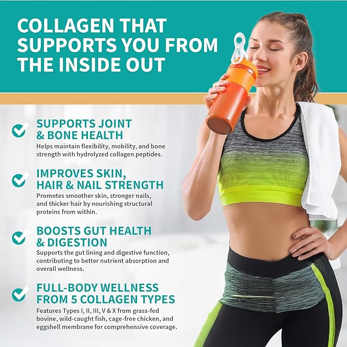 Multi Collagen Protein – Hydrolyzed Collagen for Joint, Skin, Gut, Hair & Nail Health – Vanilla Flavored Powder with Types I, II, III, V & X – Grass-Fed & Clean – 58 Servings