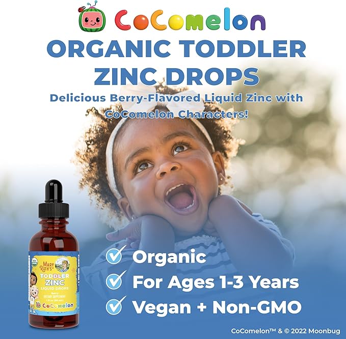 MaryRuth Organics Cocomelon Toddler Liquid Zinc | Sugar Free | USDA Organic | Kids Zinc Sulfate for Ages 1-3 | Immune Support Supplement for Children | Vegan | Non-GMO | Gluten Free | 1 Fl Oz
