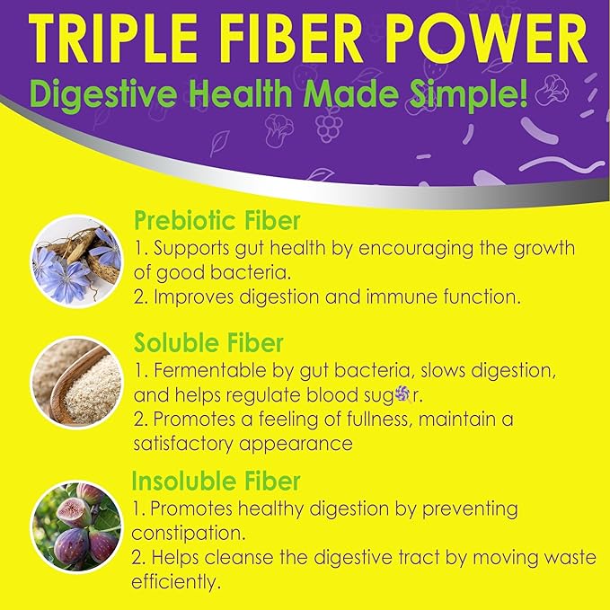 Fiber Gummies for Adults 8g (Inulin, Psyllium Husk, FOS More) with Probiotics, Green Tea Extract, Sugar Free Plant Based Fiber Supplement Blend for Digestive Health, Regularity, Non-GMO, Vegan, 120Cts