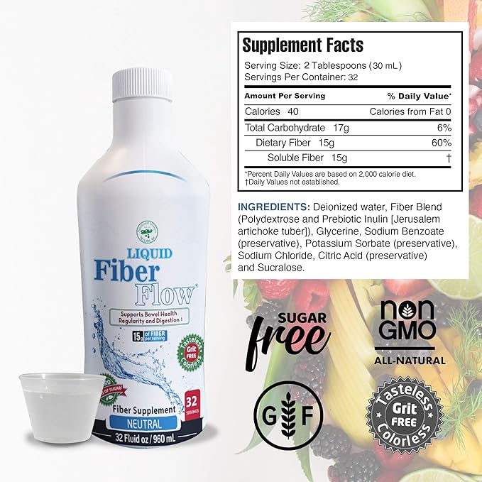 Liquid Fiber for Kids - Kids Fiber Supplement, Sugar-Free, Prebiotic Inulin Fiber Drink Mix, Natural Bowel Regularity Drink for Healthy Intestinal Balance, Nutritional Designs, 50 Packets