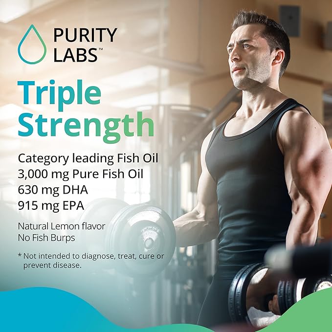 Purity Labs Omega 3 Fish Oil 3000mg – DHA & EPA Omega 3 Fatty Acid Supplements to Support Heart and Brain Health - Immune Support Supplement - 180 Softgels (60 Servings)