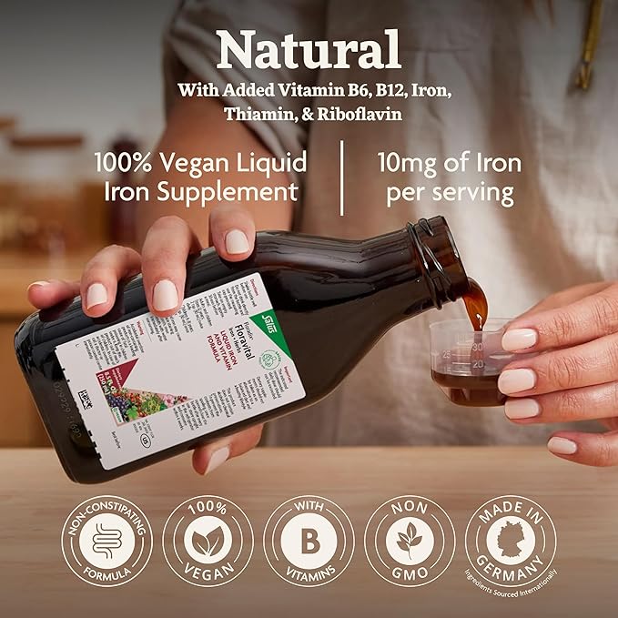 Floradix Floravital Liquid Iron & Vitamins Formula - Liquid Iron Supplement with B Complex Vitamins, Vitamin C & Herbs for Energy Support* - Vegan, Gluten-Free, Yeast- Free, Non-GMO - 16.9 Fl Oz
