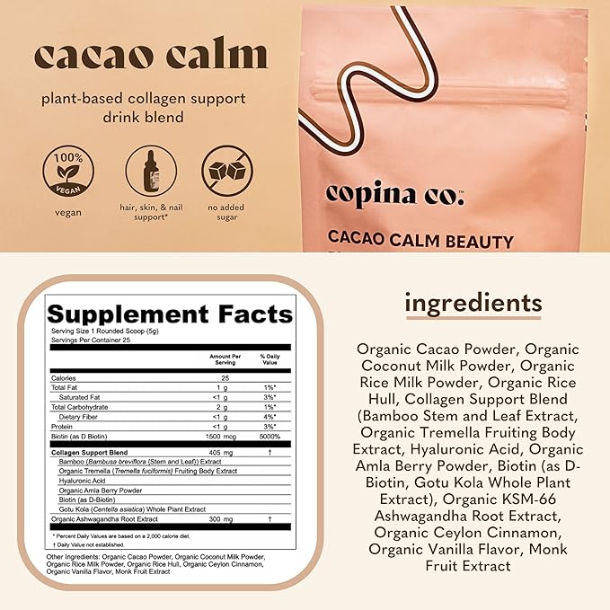 Vegan Collagen Booster Mix: Plant Based Collagen Support Smoothie Drink Vegan Blend Variety Pack | 4 Flavors Matcha, Vanilla, Original and Cacao Calm | 25 Servings per 4.4oz Bag