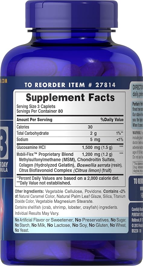 Puritan's Pride Glucosamine Chondroitin MSM Dietary Supplement for Joint Health, 240 Coated Tablets