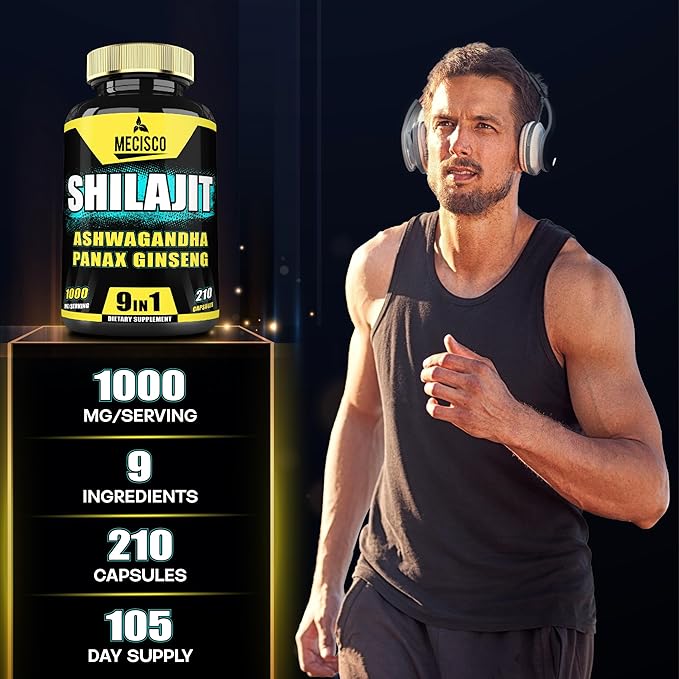 9in1 Shilajit Pure Himalayan Organic with Ashwagandha Root, Panax Ginseng, L-Arginine, Chaga & More - 210 Capsules - Shilajit Supplement for Immunity, Energy Production, Stamina & Comfortable Mood