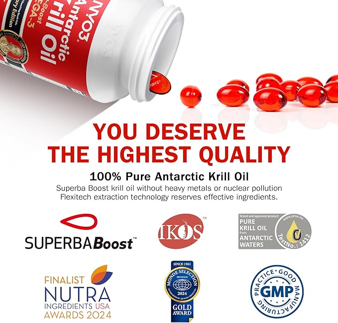 Krill Oil Omega 3 Supplement 1000mg 60 Softgels EPA & DHA, Pure Antarctic Krill Oil with Astaxanthin and 56% Phospholipids Third Party Tested