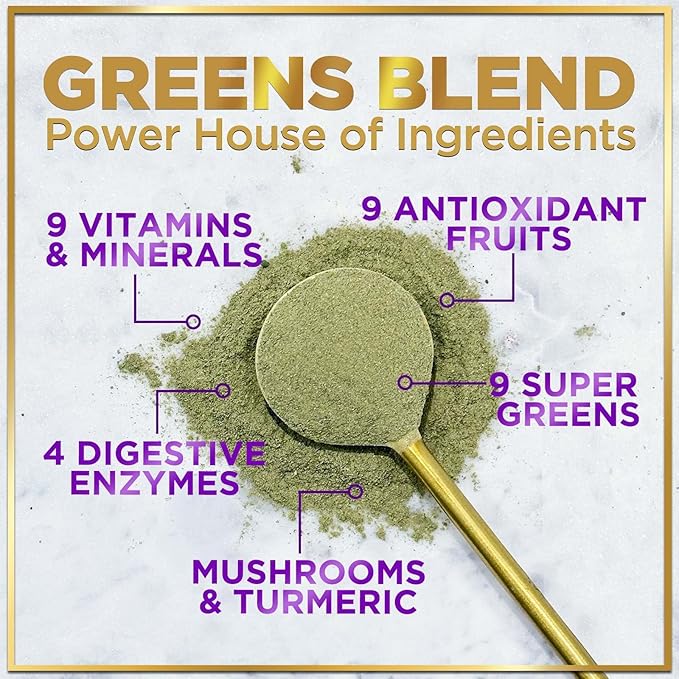 Greens Superfood Powder - Greens Powder Mix for Energy, Spirulina, Chlorella & Digestive Enzymes, Antioxidant Super Green Mix, 20+ Amazing Superfoods Support Digestion, Vegan & Non-GMO - 30 Servings
