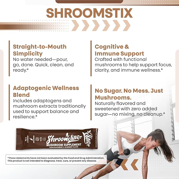 Clean Nutraceuticals Lions Mane 24in1 Mushroom Supplement with Turkey Tail Reishi Cordyceps Chaga Maitake Shiitake Enoki Oyster Porcini Tremella – 20 Easy to Take Shroom Stix