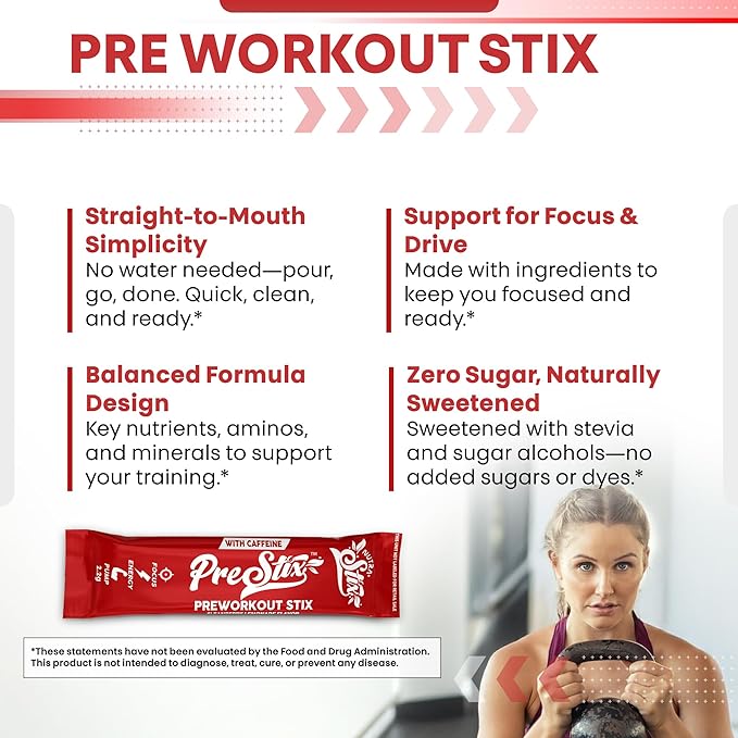 Clean Nutraceuticals Pre Workout Powder Stix - Creatine Monohydrate, Beta Alanine, L-Citrulline, Caffeine, L-Tyrosine, L-Carnitine – PreWorkout with Electrolytes – Energy Drink Alternative – 20 Count